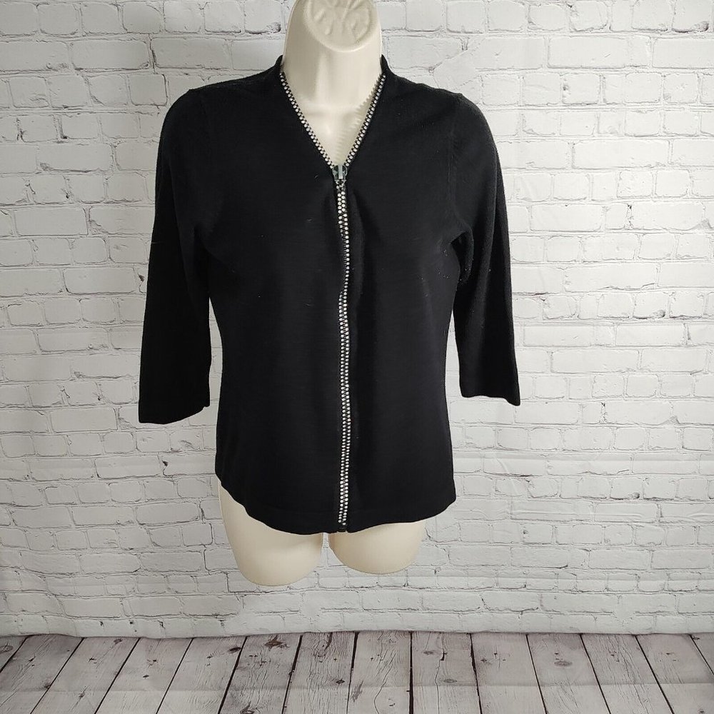 Hampshire Studio Luxelon Faux Gemstone Zipper Acrylic Cardigan Women's Sz Small